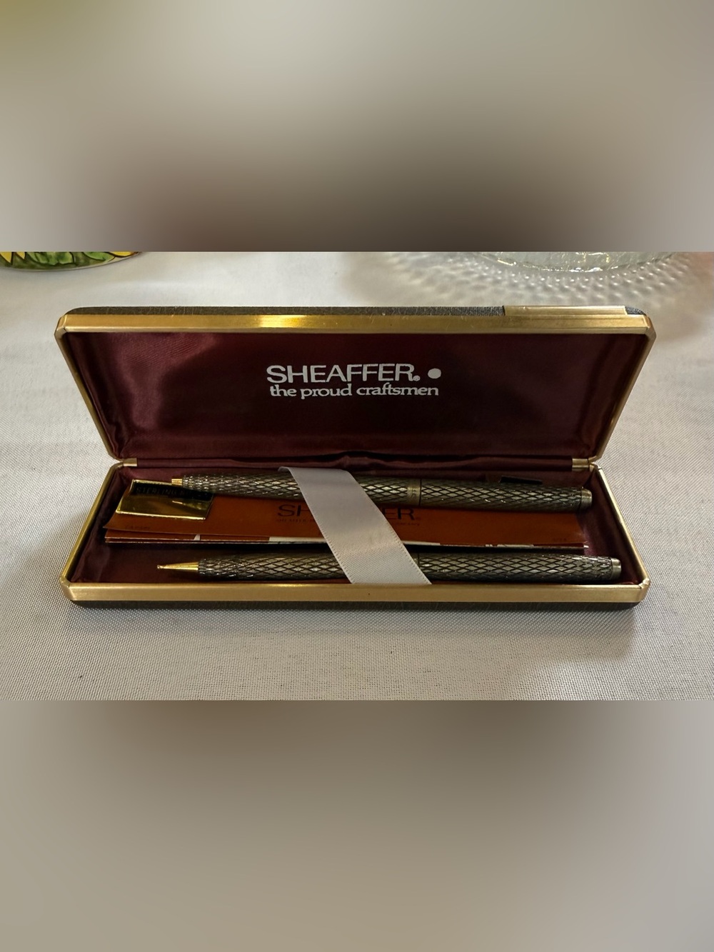 Vintage Sheaffer Sterling Silver Pen & Pencil Set In Box With Papers